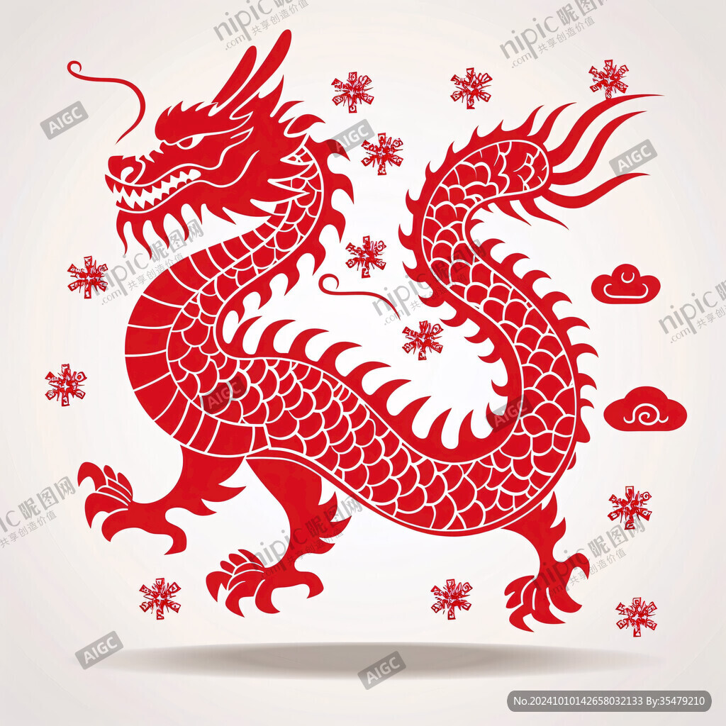 紅色中國風(fēng)龍手繪