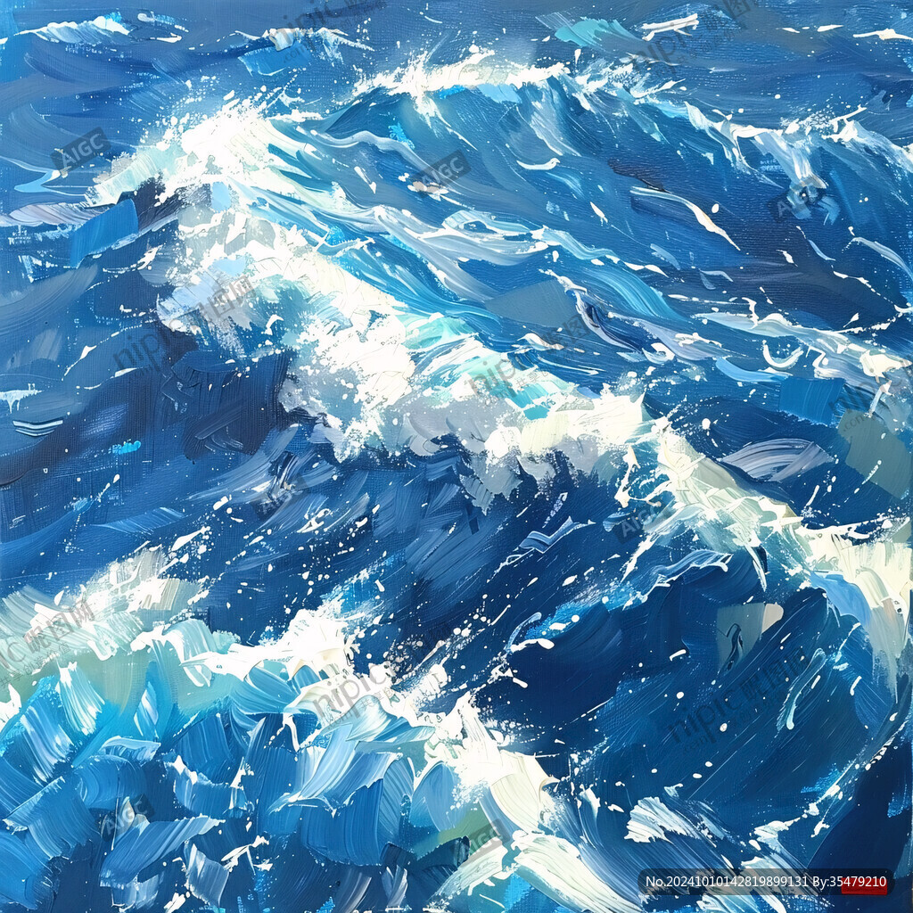 海浪水粉畫