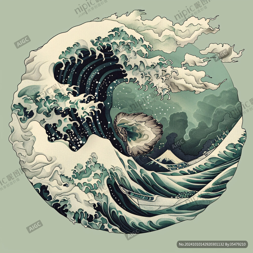 手繪國潮浪花