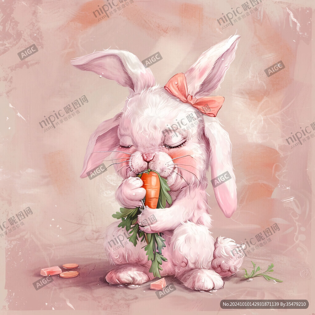 兔子抱著水果插畫
