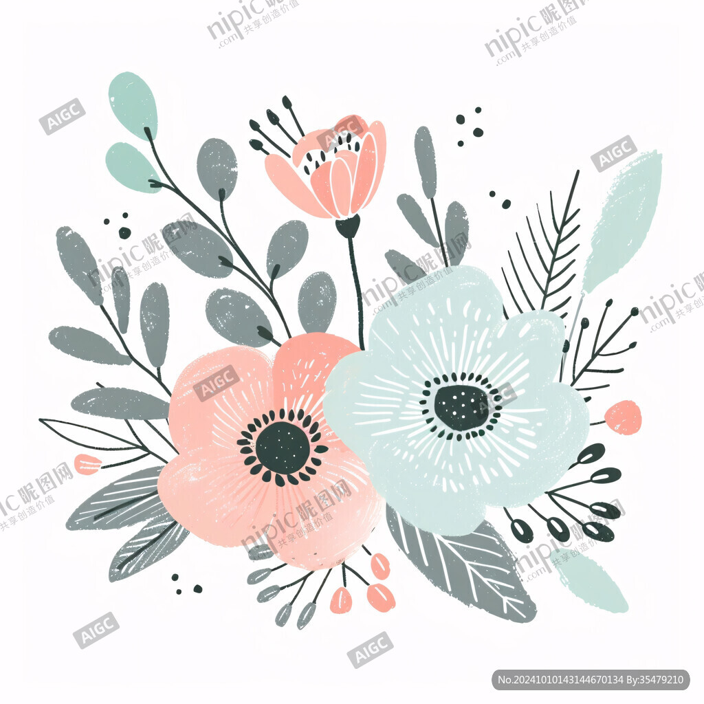 文藝花朵葉子扁平插畫(huà)
