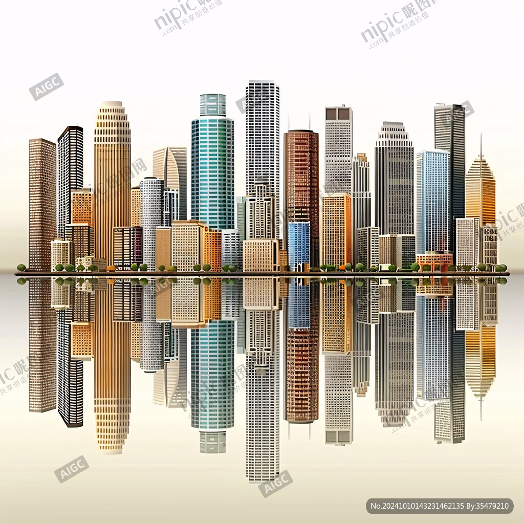 水倒影城市建筑高樓