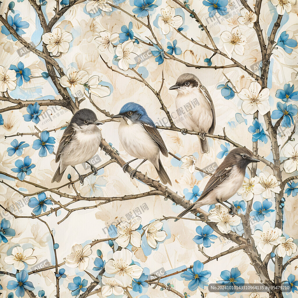 玉蘭花花鳥墻紙
