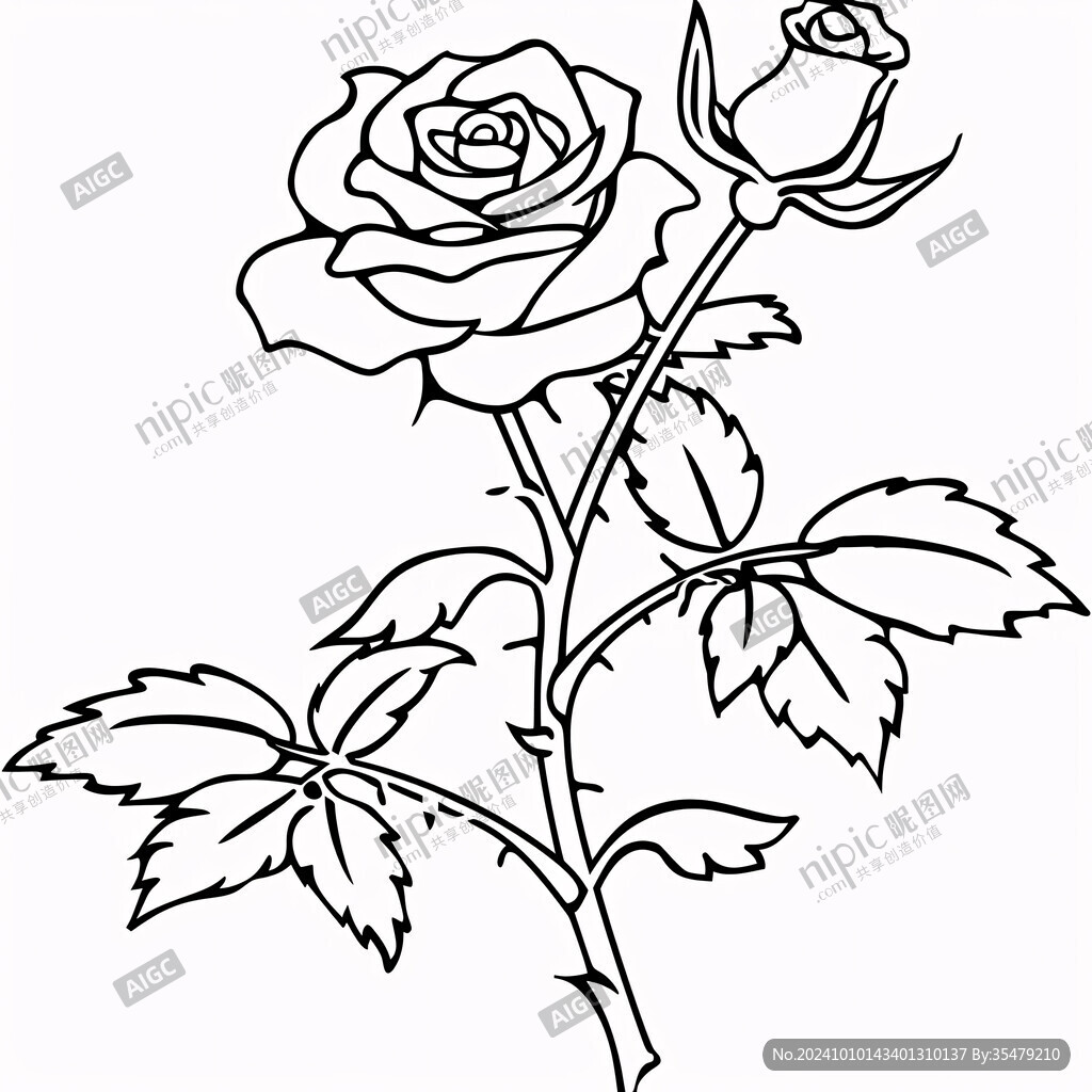 玫瑰花線描
