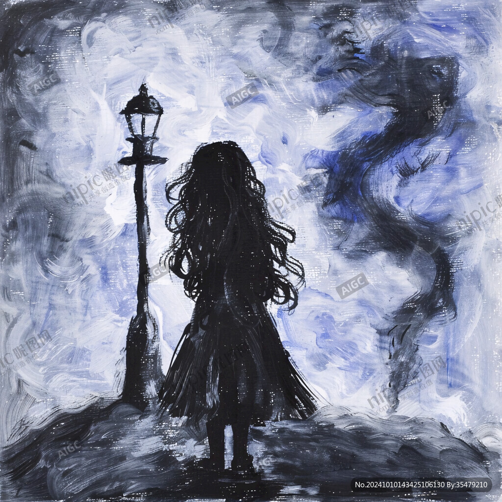 藍色女孩插畫