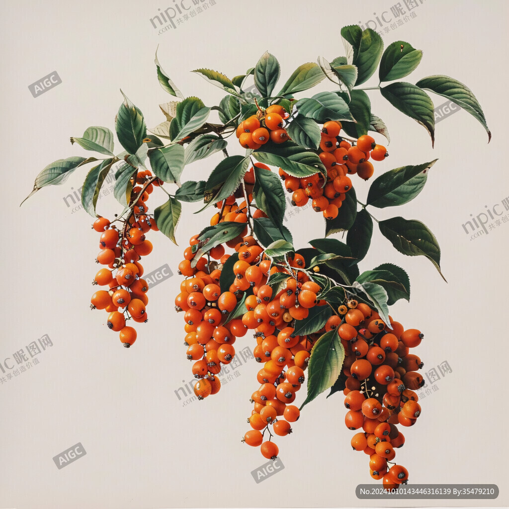 水彩火棘果子插畫