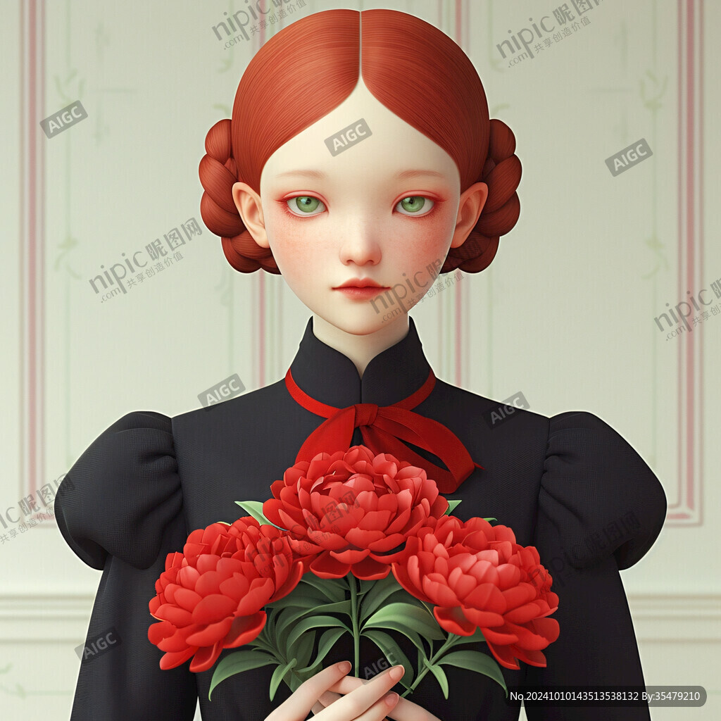 玫瑰花插畫女孩