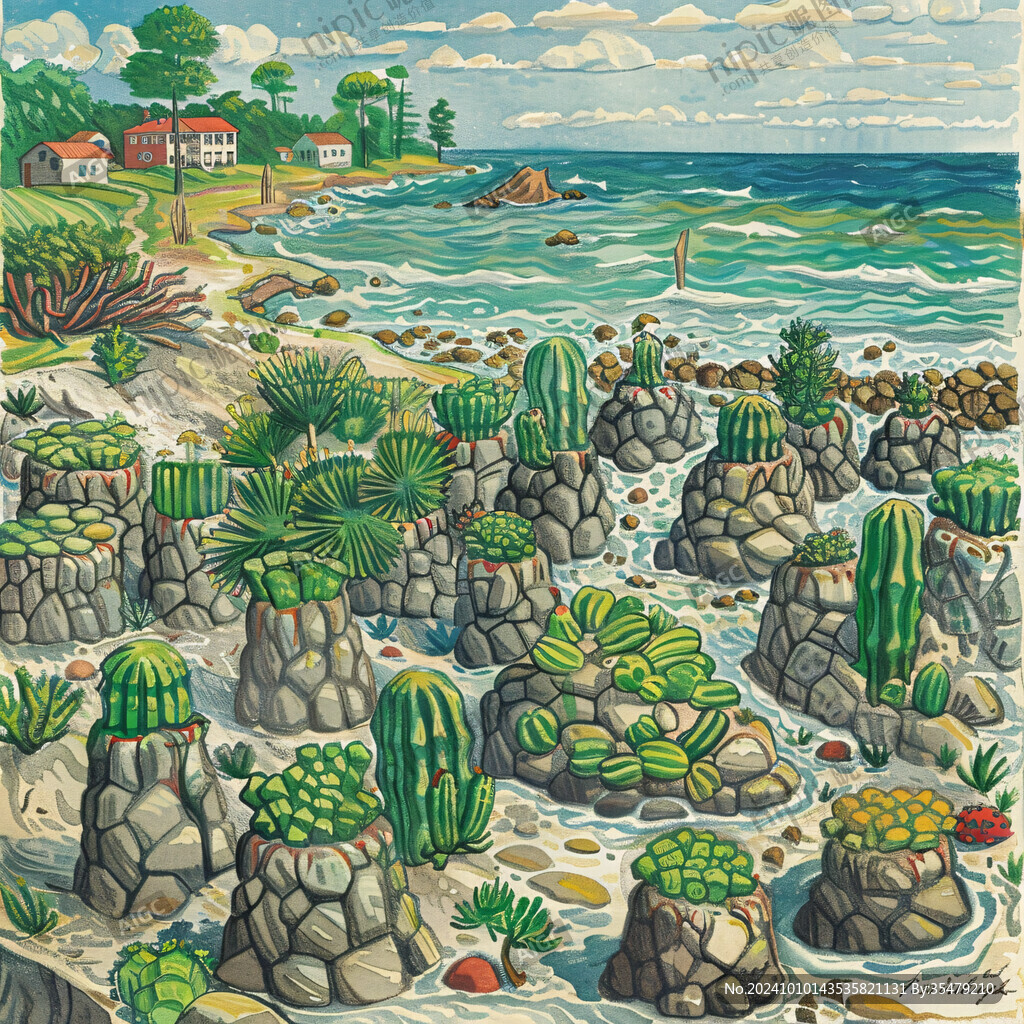 海邊小山丘植物仙人掌