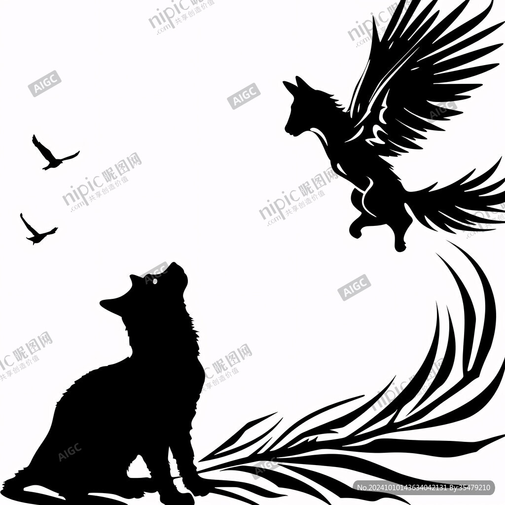 神獸動物黑白剪影