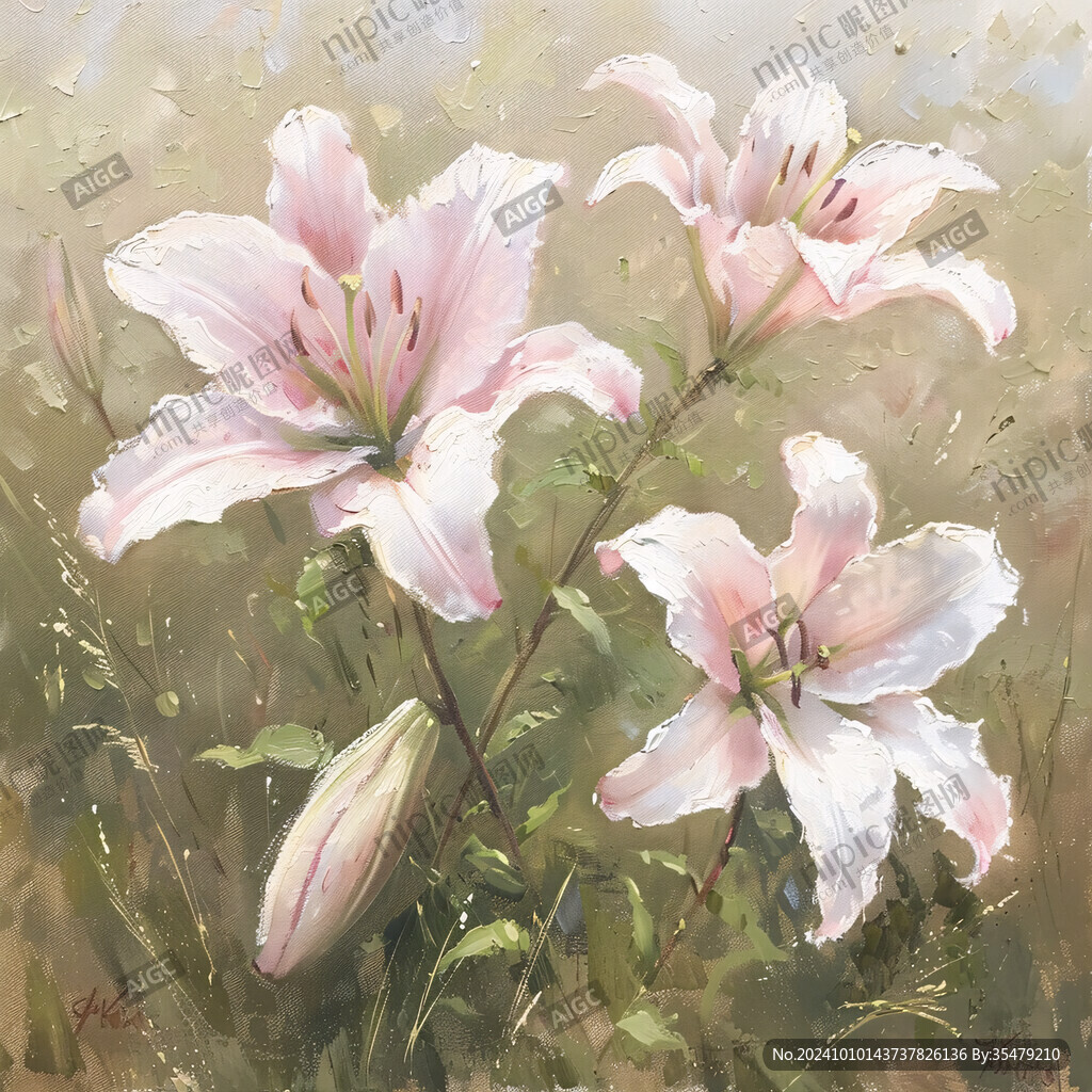 油畫花卉百合