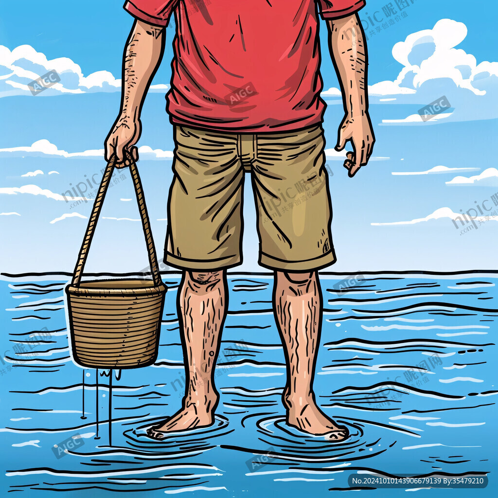 挑籮筐插畫