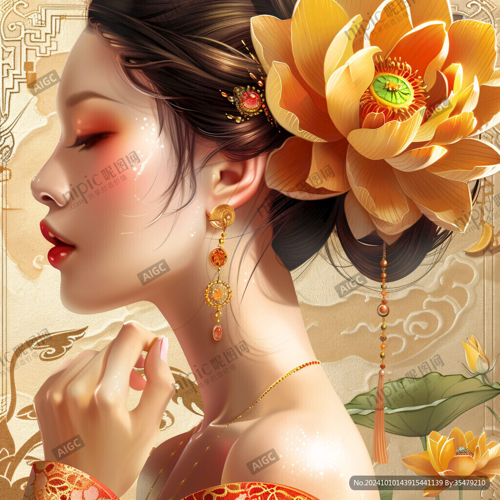 手繪荷花美女