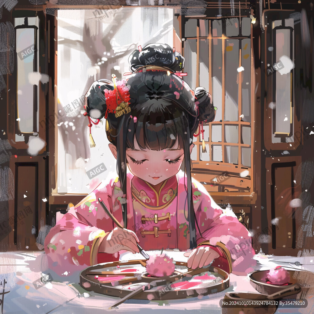 古風(fēng)漢服q版女孩過年