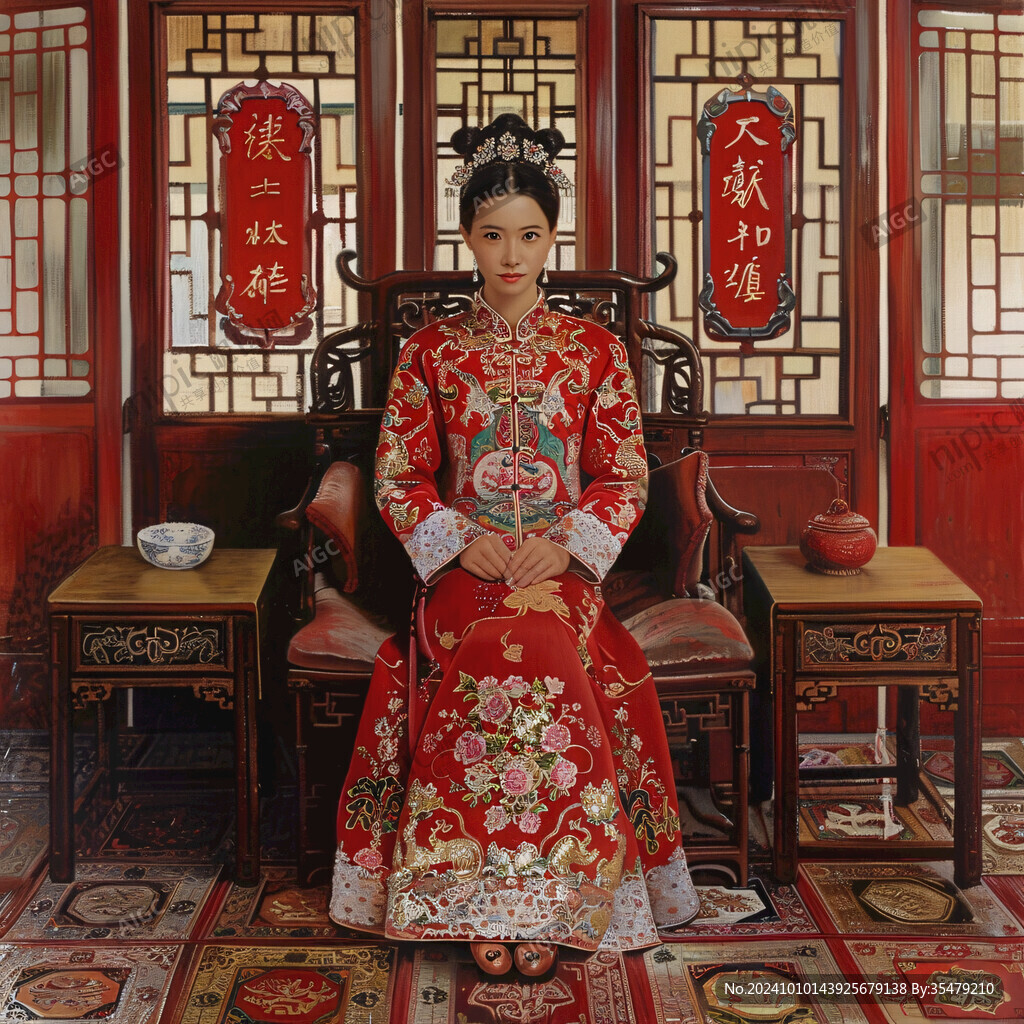 中式婚禮女子坐像