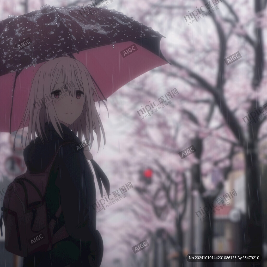 雨中撐傘的少女