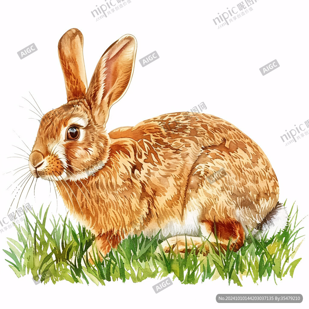 手繪草地兔子插畫