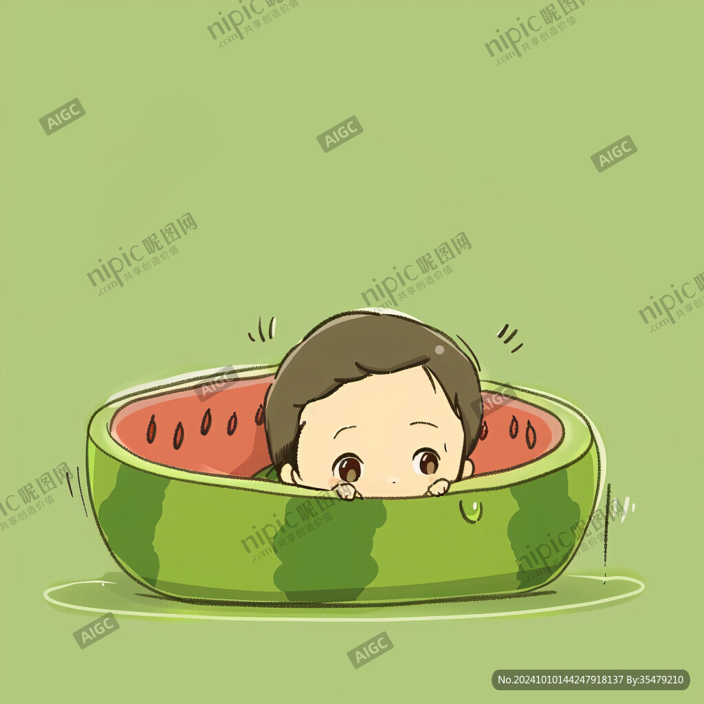 吃西瓜手繪插畫