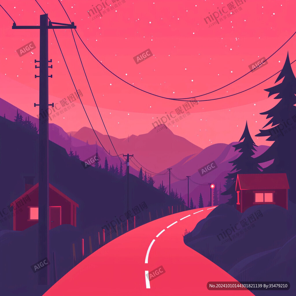 山路傍晚夜幕