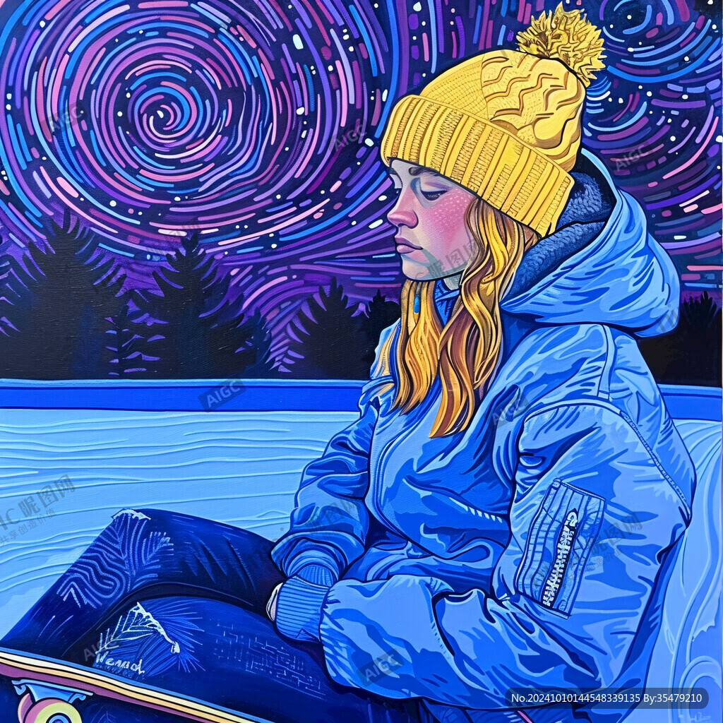 星空女孩插畫