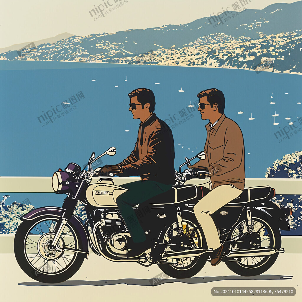 手繪騎車情侶