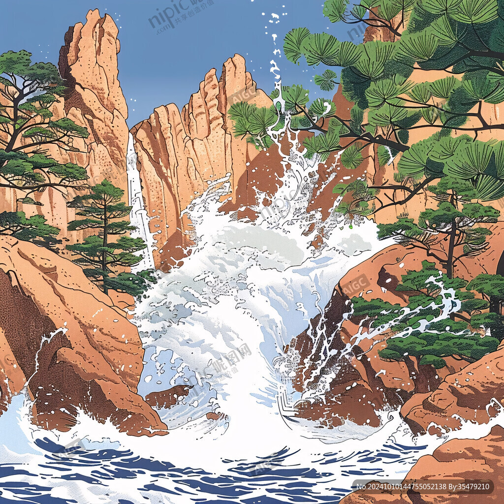 手繪海水江崖松鶴
