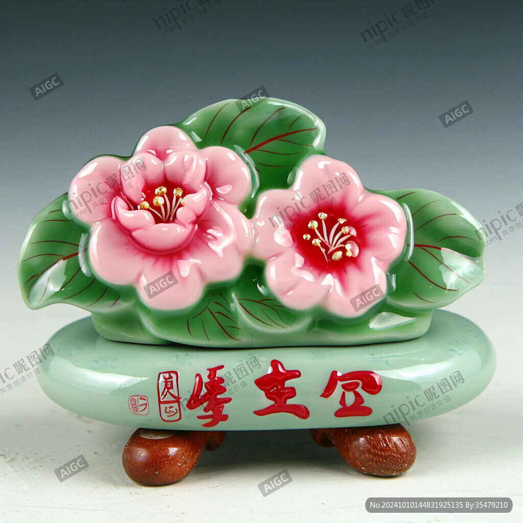 綠地粉彩瓷雕香插