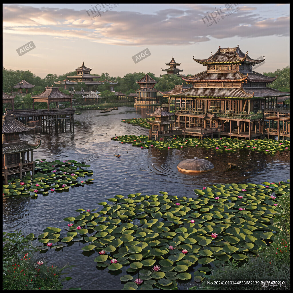 古建筑湖水亭臺樓閣