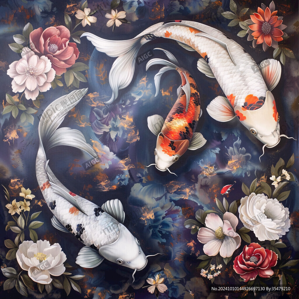 玄關(guān)九魚錦鯉插畫