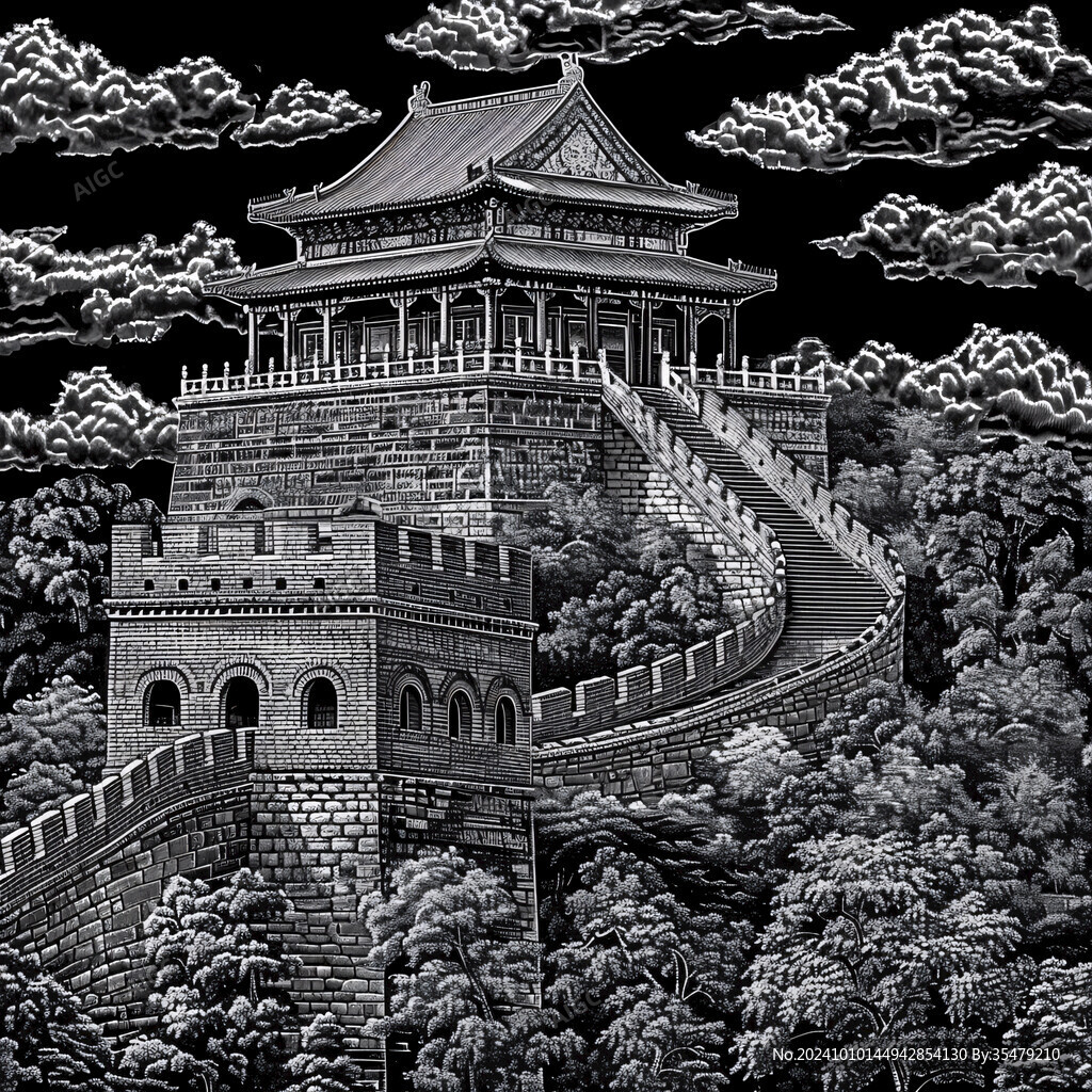 長城版畫插畫雕刻素材