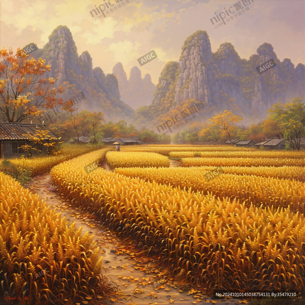 稻田油畫(huà)背景素材