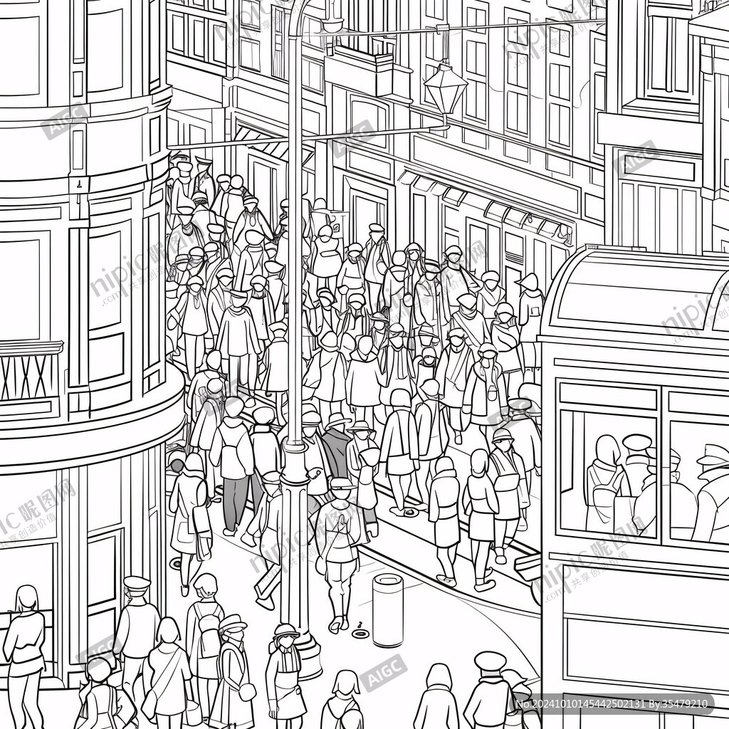 街道上熙熙攘攘的人群插畫