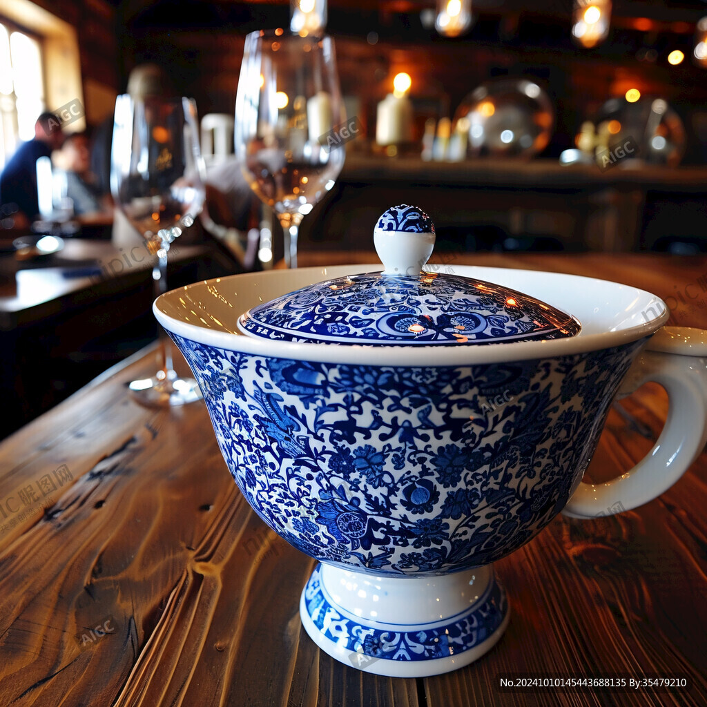 青花燈籠錦茶瓷蓋碗