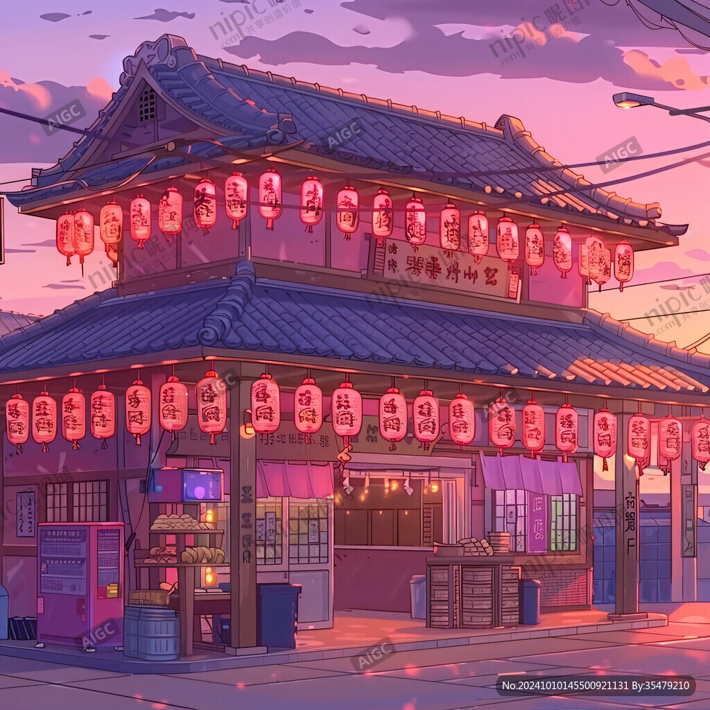 中國小吃街插畫