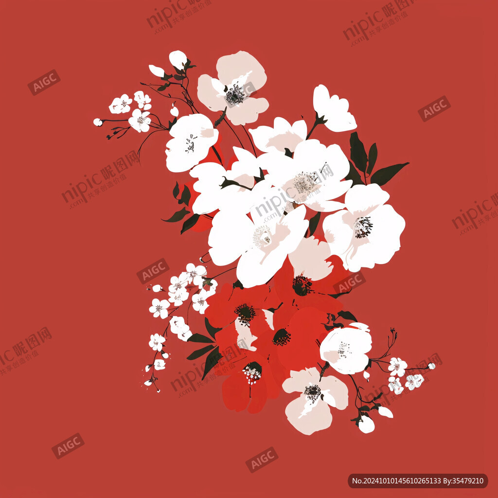 手繪紅底梅花
