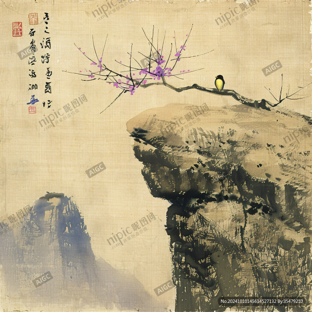 國(guó)畫(huà)梅花禪意花鳥(niǎo)