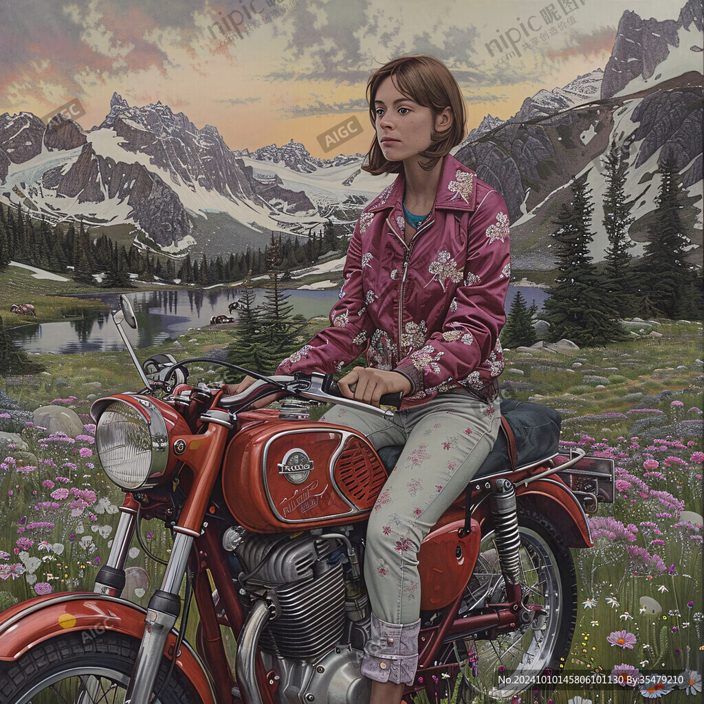 騎摩托車的女孩插畫(huà)