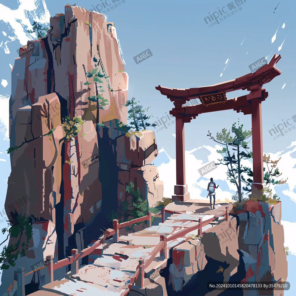 爬山石梯插畫