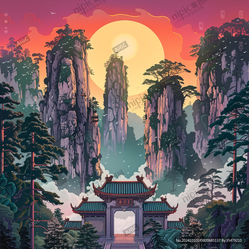 迎客松插畫