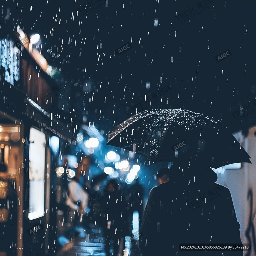 夜晚雨中行走的人