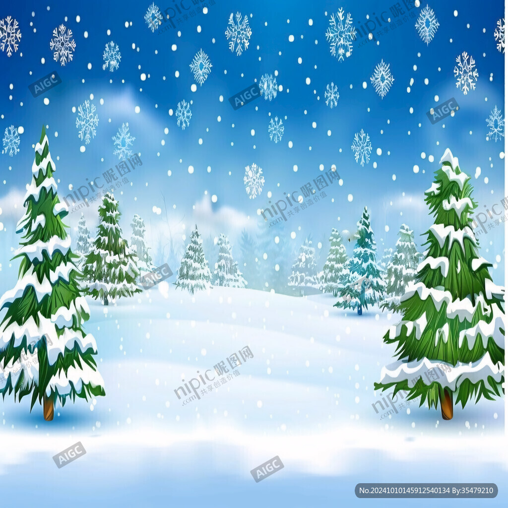 手繪冬天雪景