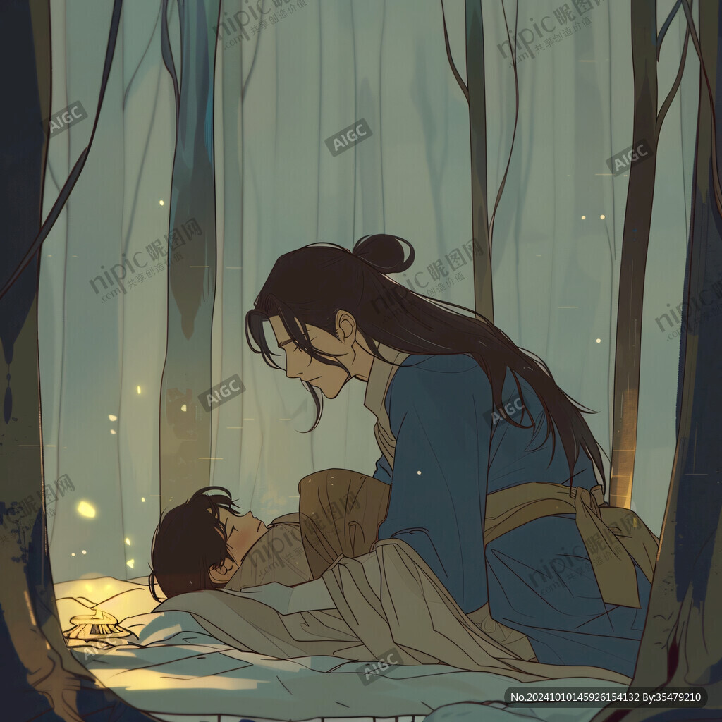 父子親情溫馨插畫