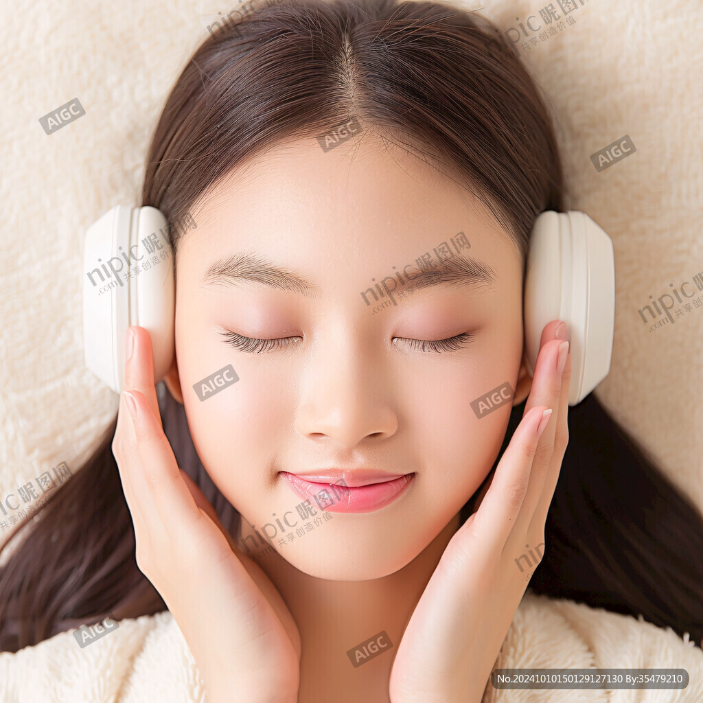 舒適斜躺著悠閑少女