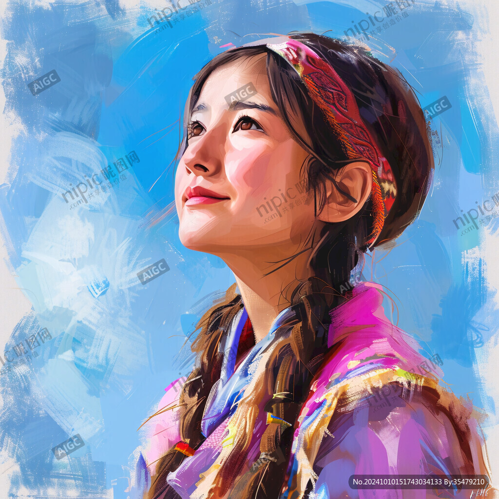藏族少女插畫設計