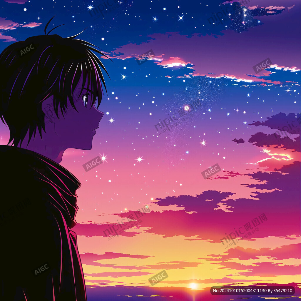 黃昏少年剪影