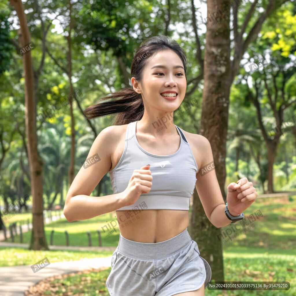 公園里跑步鍛煉的美女