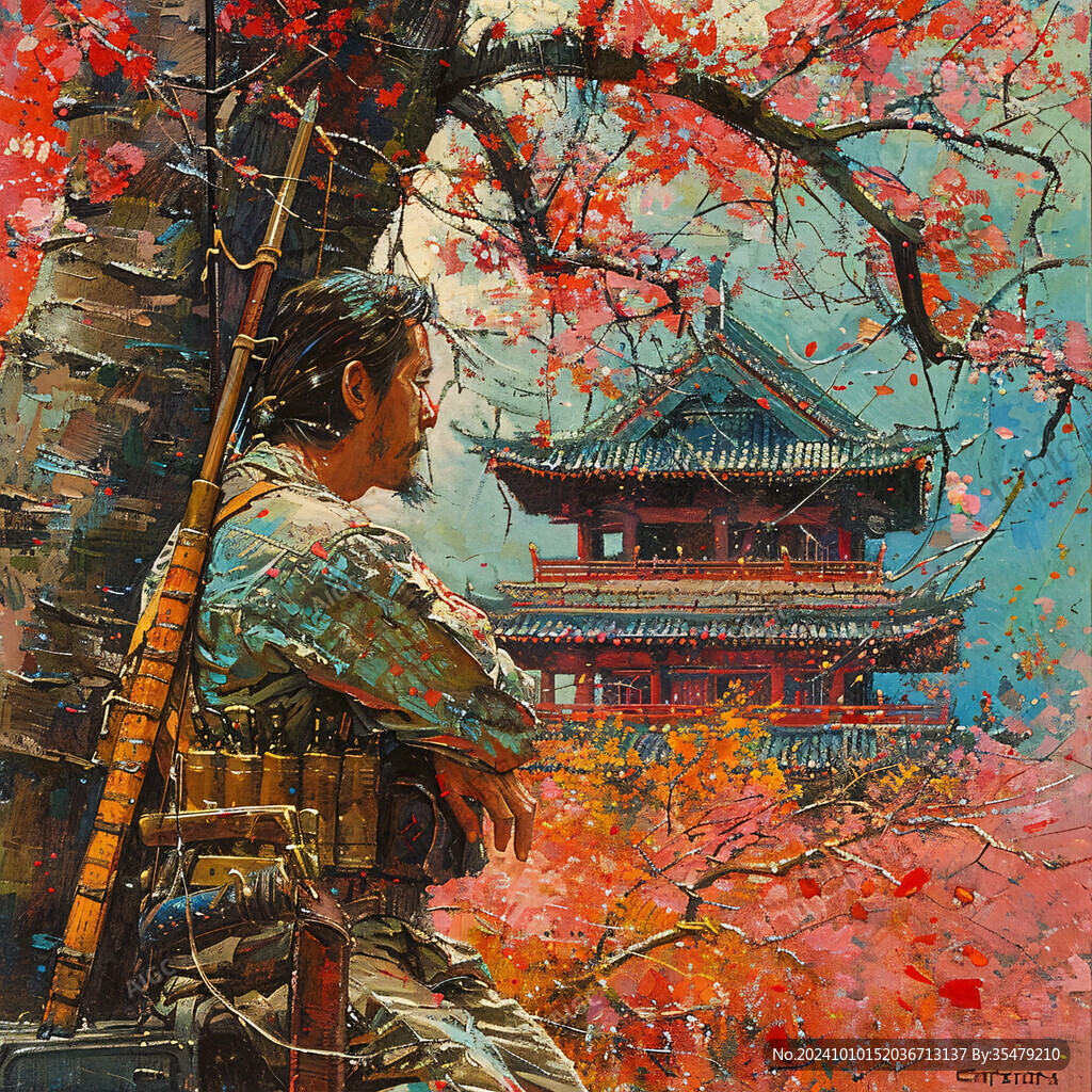 武士人物油畫