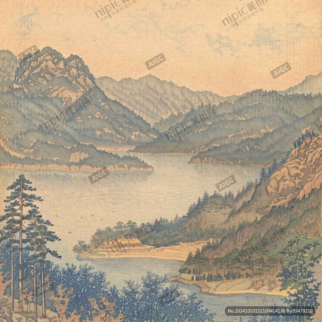 國畫山水畫山脈湖泊