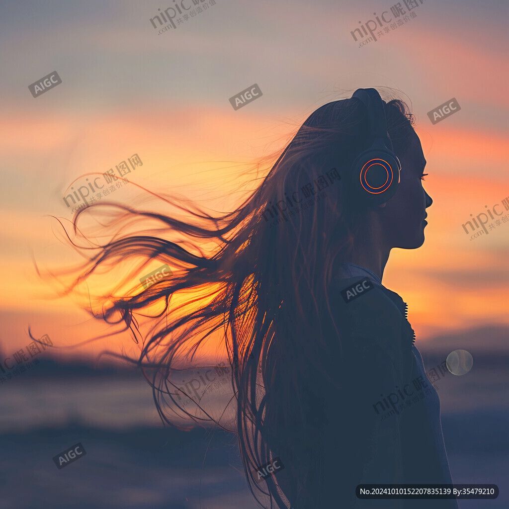 夕陽美女背影