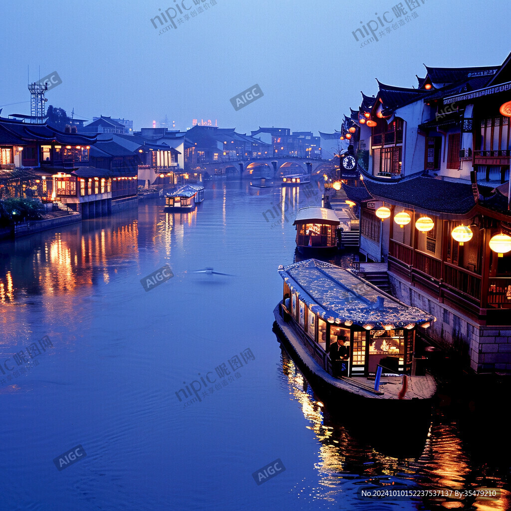 山塘古鎮夜景大畫幅