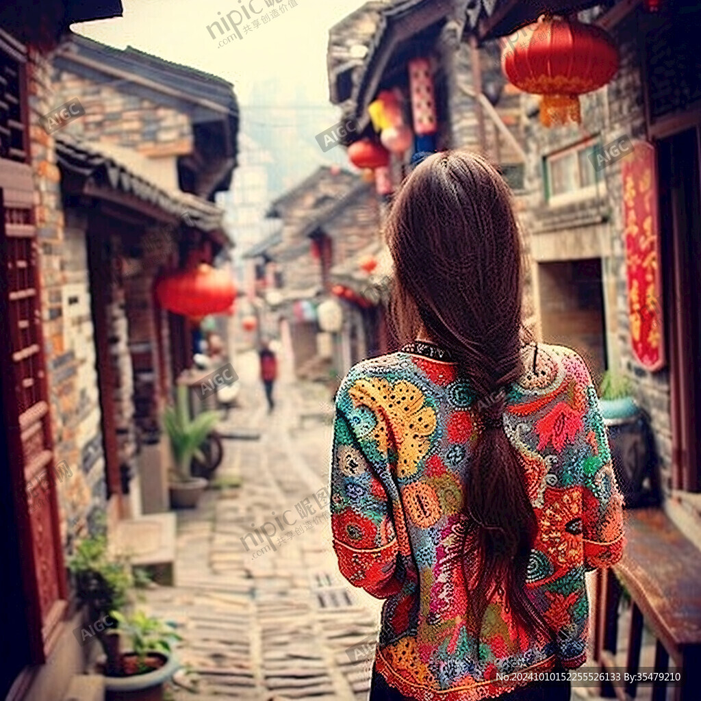 古鎮(zhèn)美女背影